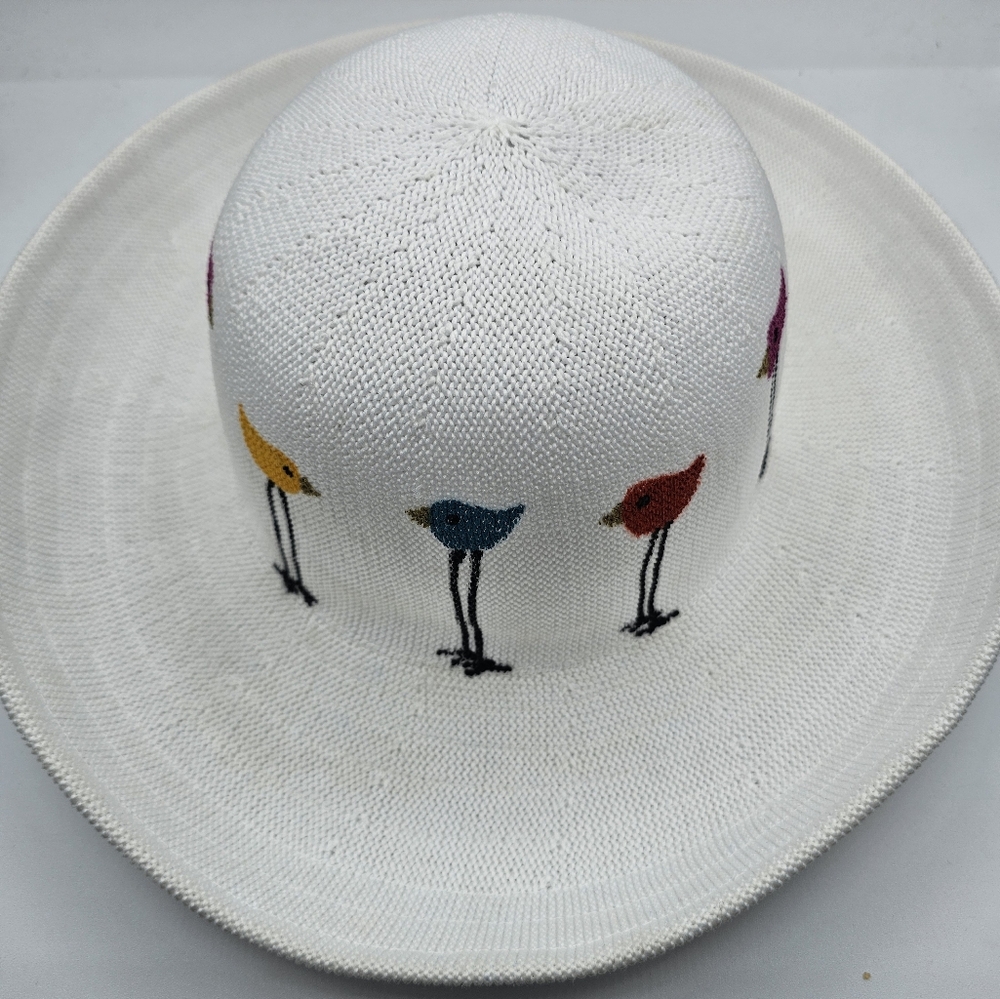 Scala White Embroidered Bird Sunhat